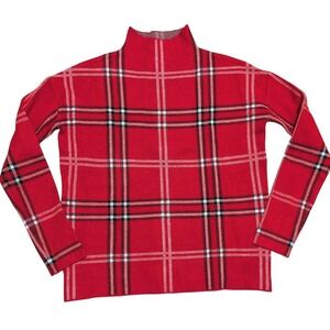 Nicole Miller Sweater Womens XS Red Black Plaid Turtleneck Mock Neck Holidays
